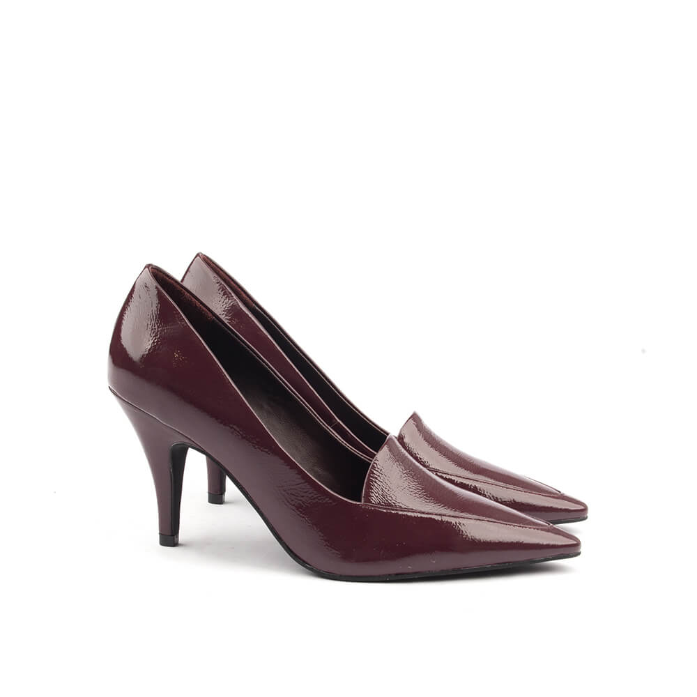 Burgundy patent leather stiletto court pumps pointed toe women