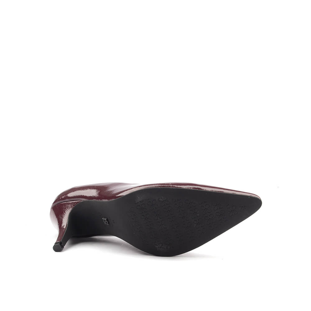 Glossy burgundy patent leather court pumps women pointed stiletto