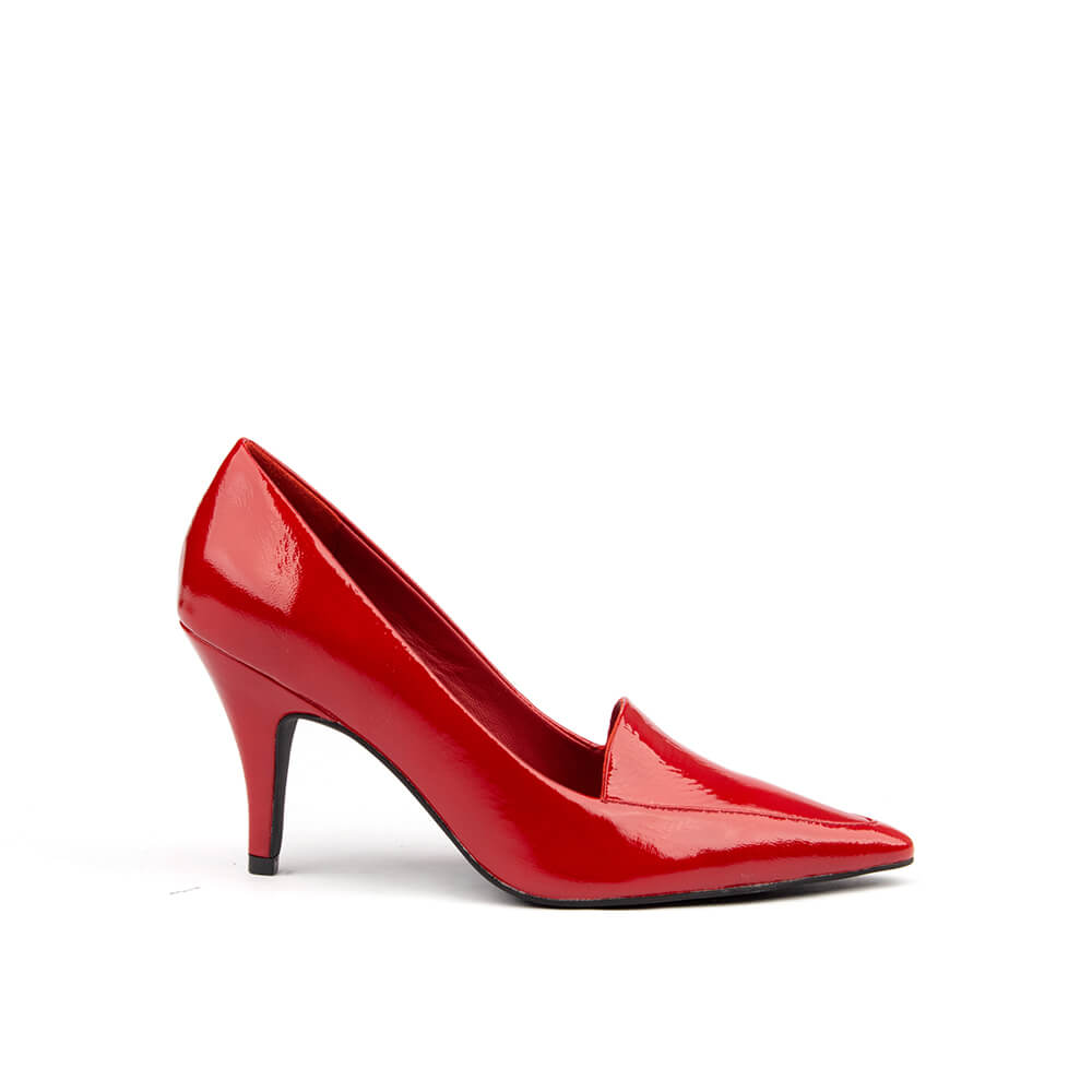 Patent leather pointed toe court heels in cherry red with stiletto heel