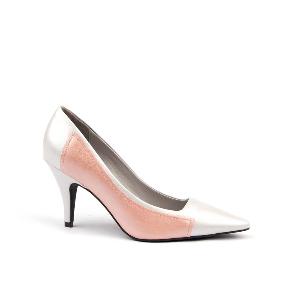 Women's elegant colour-block heels in pearl white and soft pink leather