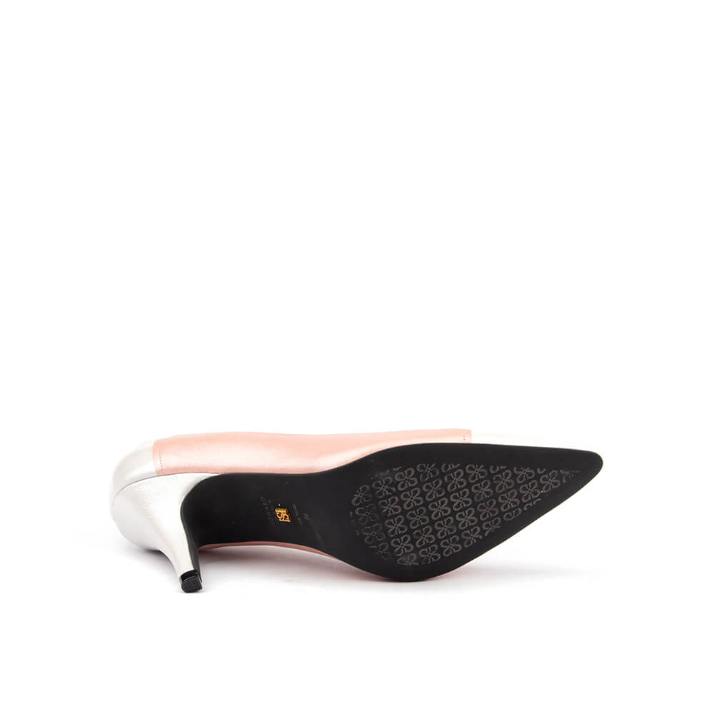 Women's fashion-forward leather heels with two-tone panel and stiletto heel