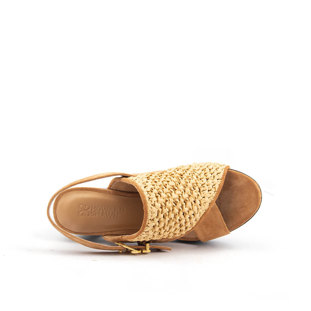 Women's boho platform sandals with woven upper panel and chunky wood block heel