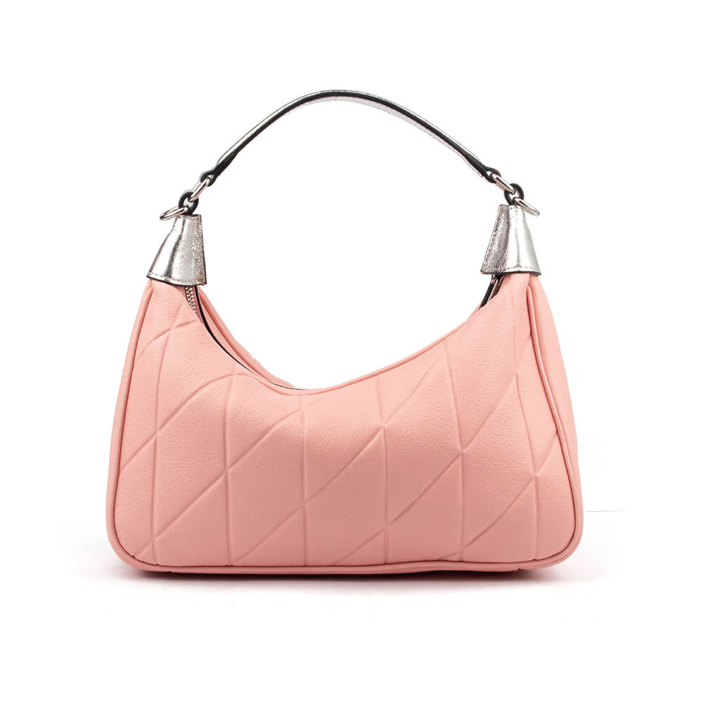 Diagonal quilted leather hobo bag with gold tone chain and tassel zipper pulls