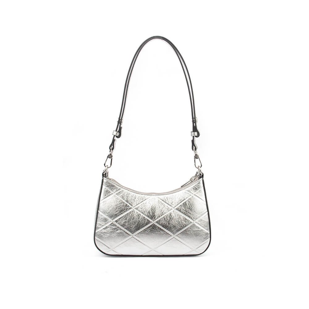 Silver diamond quilt bag chain handle