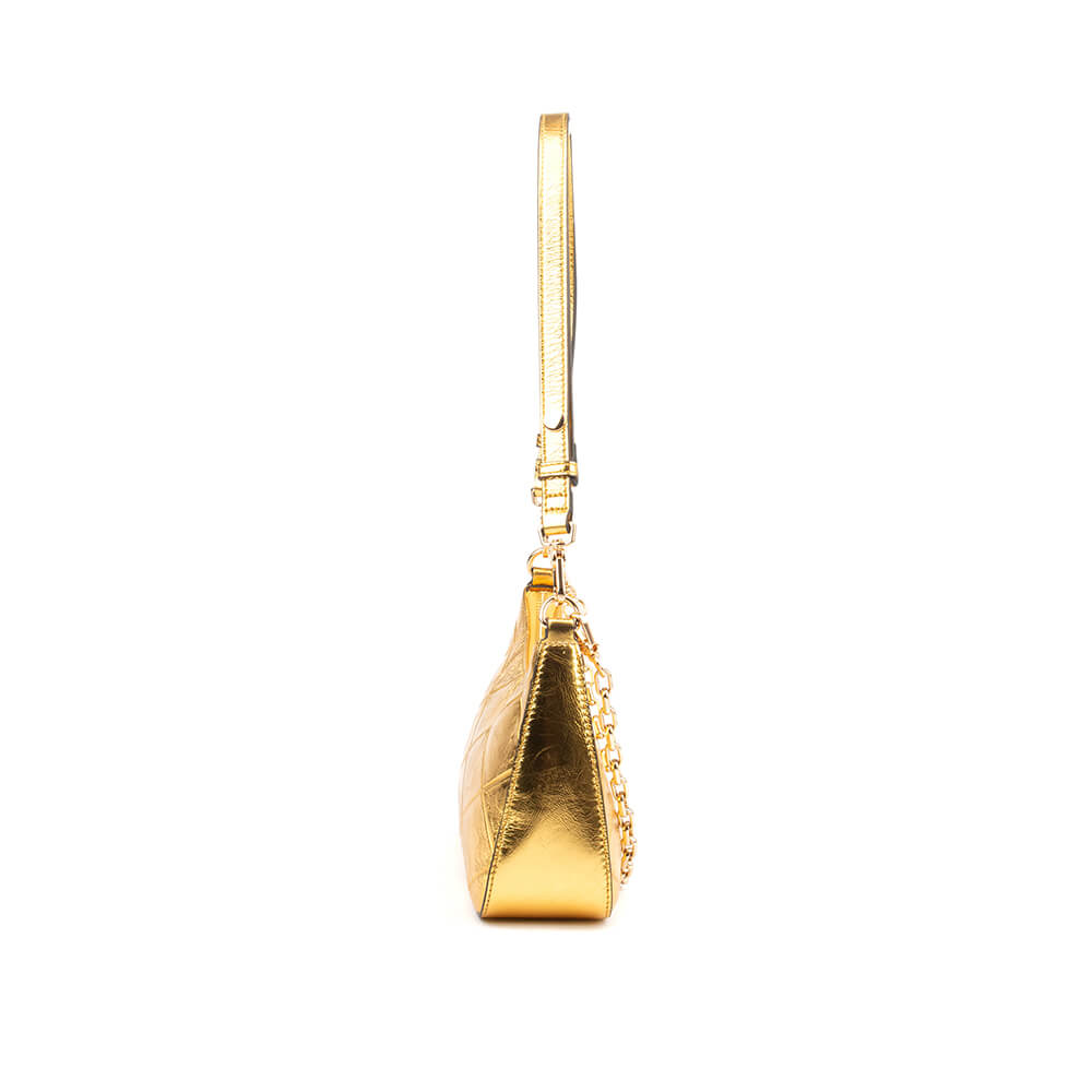 Glamorous gold metallic quilted evening bag with chain strap