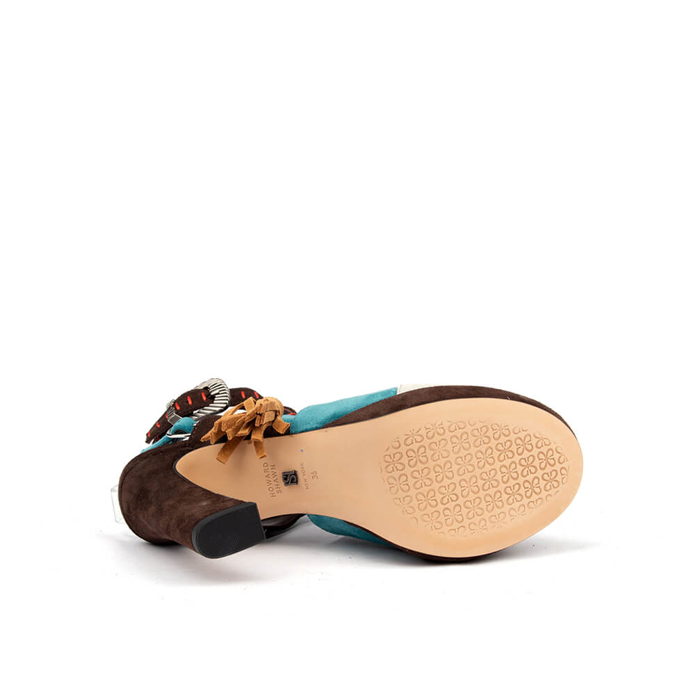 Women's boho festival sandals suede patchwork platform block heel