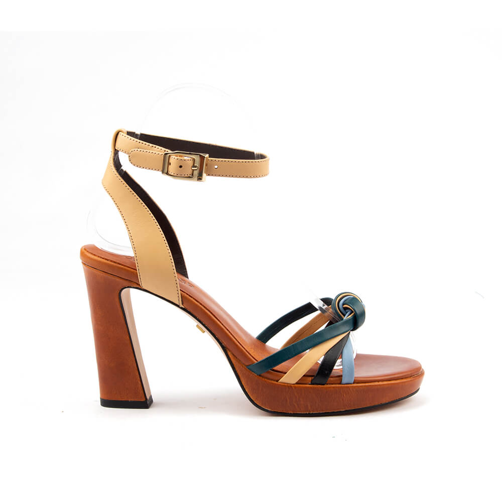 Women's color block knotted strap platform block heel sandals