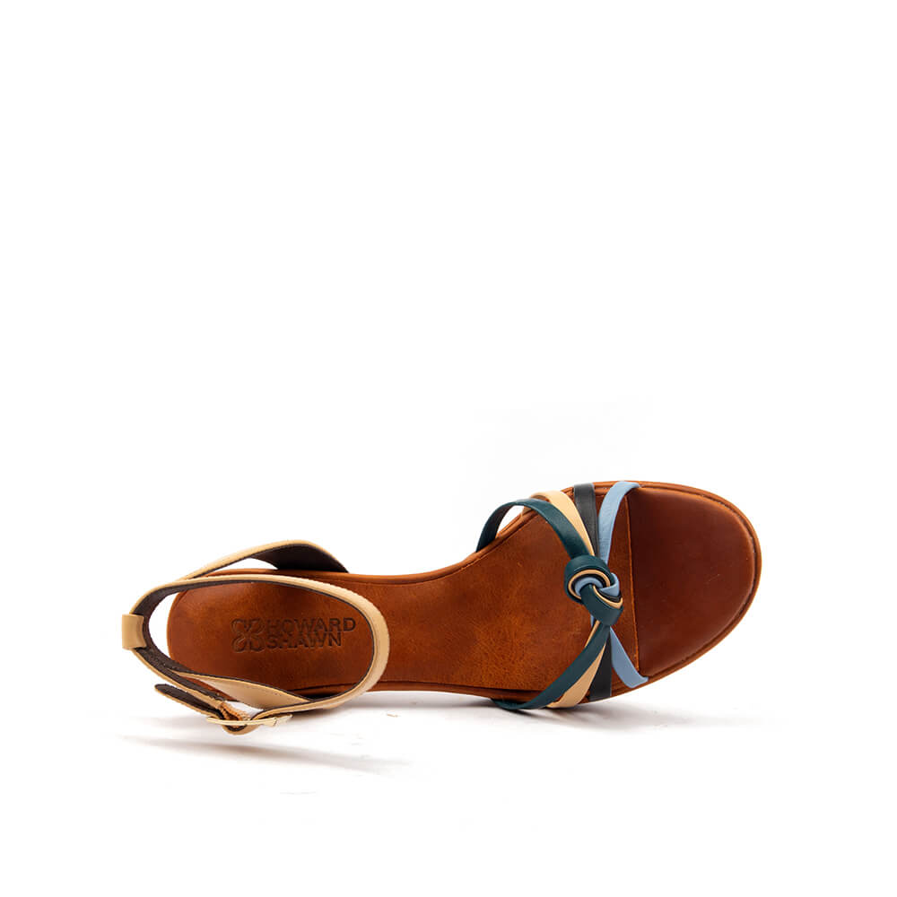 Women's leather platform block heel sandals nude teal navy gold
