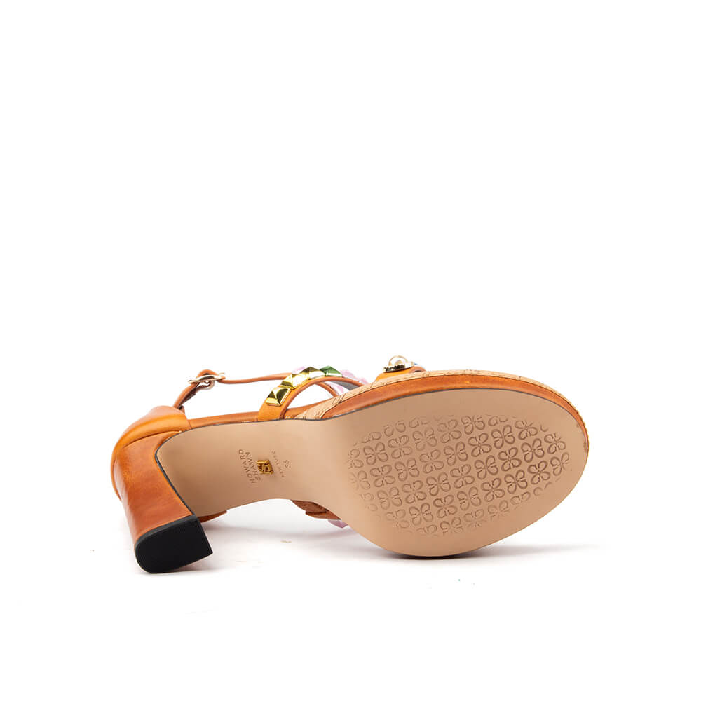 Women's luxury studded heels multicolor pyramid studs cork platform