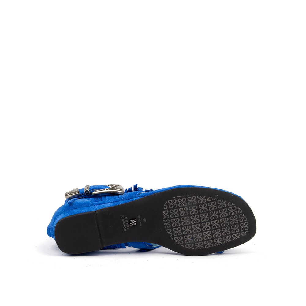Women's festival sandals cobalt blue suede fringe concho buckle