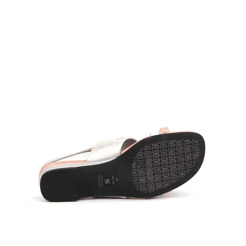 Women's summer white flat sandals with pink woven rope detail