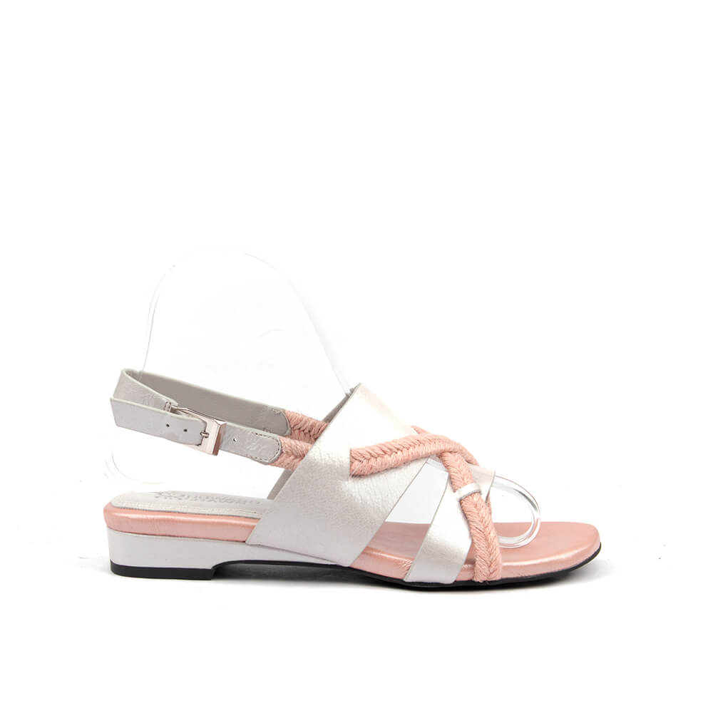 Women's white leather braided cross-strap flat sandals milk rose