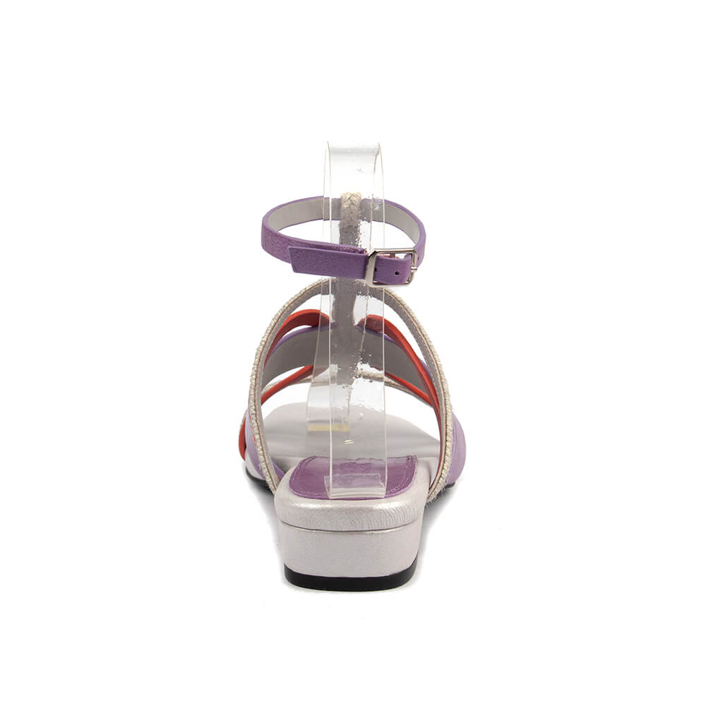 Women's pastel color block flat sandals braided rope ankle strap
