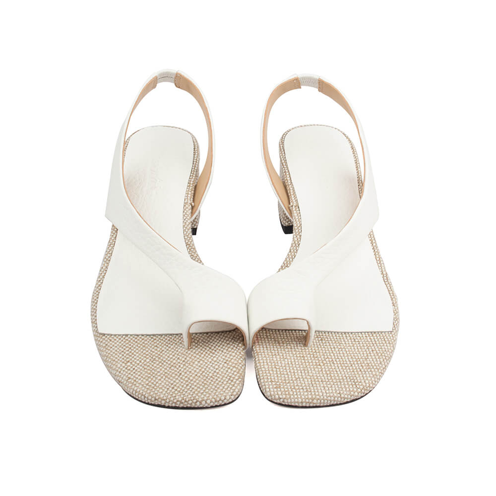 Crystal diamanté block heel sandals white leather thong toe strap women