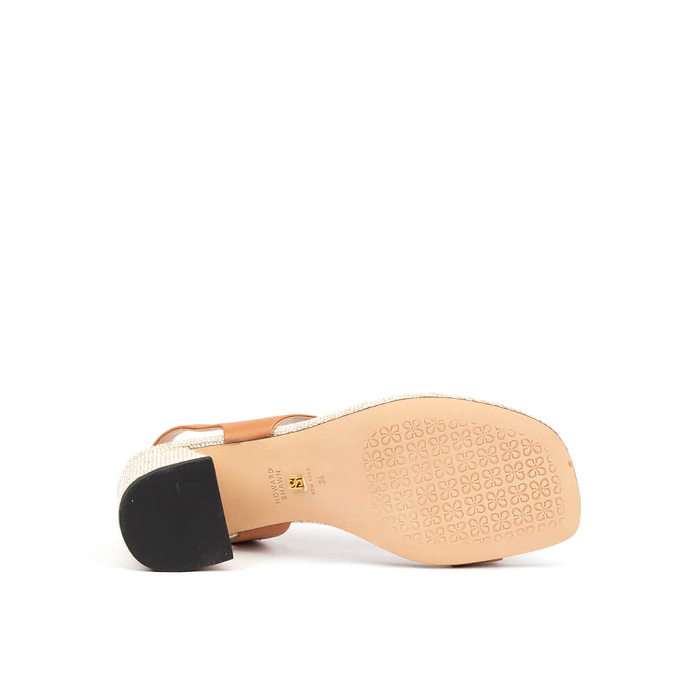 Pebble grain leather slingback sandals with micro crystal block heel tan