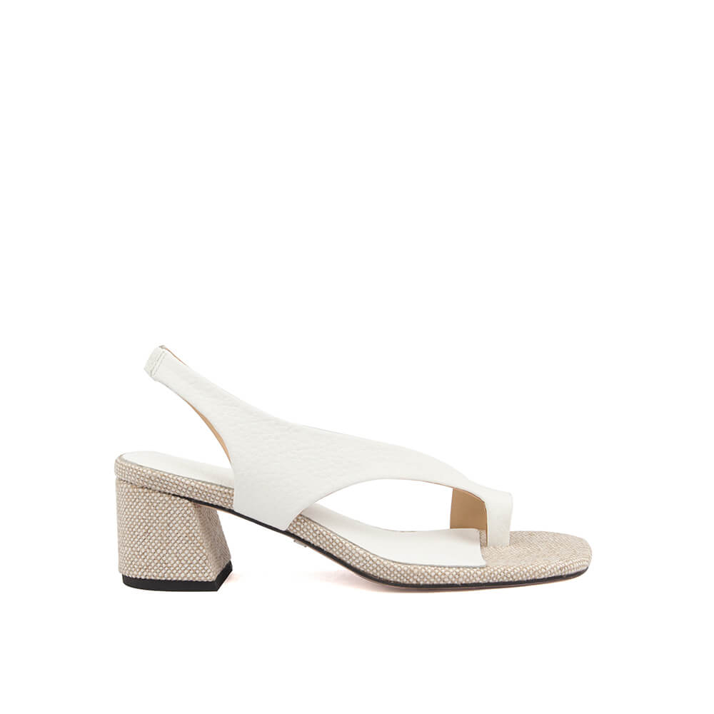 Women's pearl frost white leather crystal block heel slingback sandals