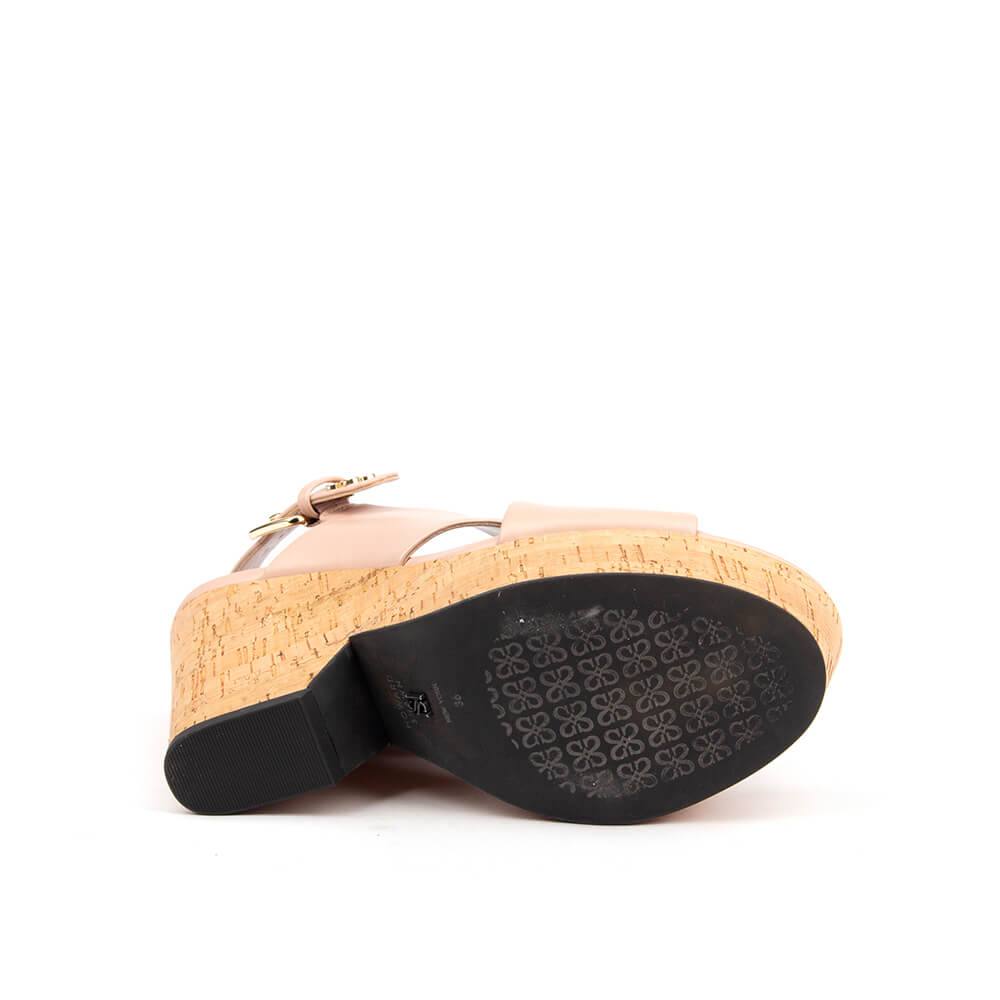 Nude blush twist strap cork wedge platform sandals slingback women