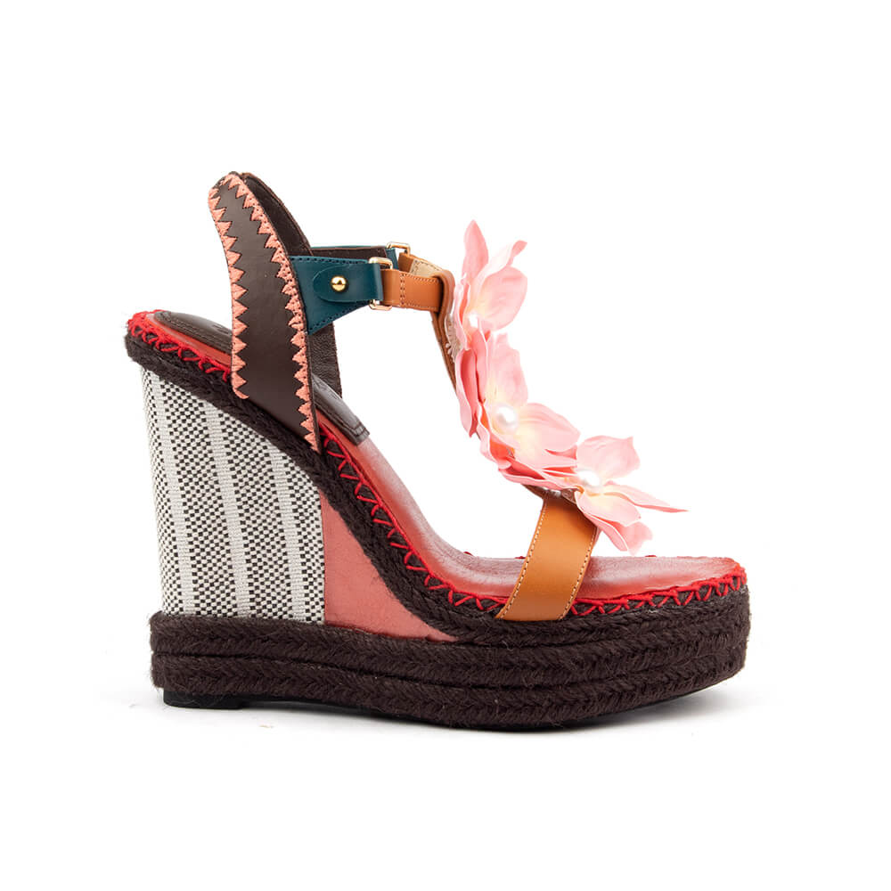Women's floral pearl espadrille wedge sandals tropicana weave