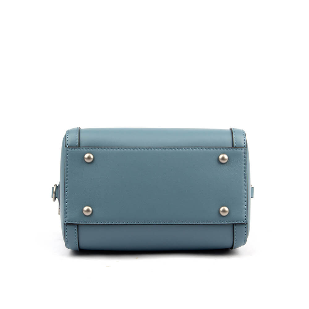 Cute mini dusty blue top handle satchel with logo and pearl bead charm set
