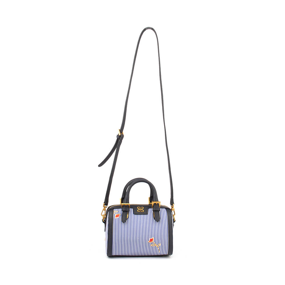 Trendy women's mini leather handbag steel blue silver hardware pearl heart charm