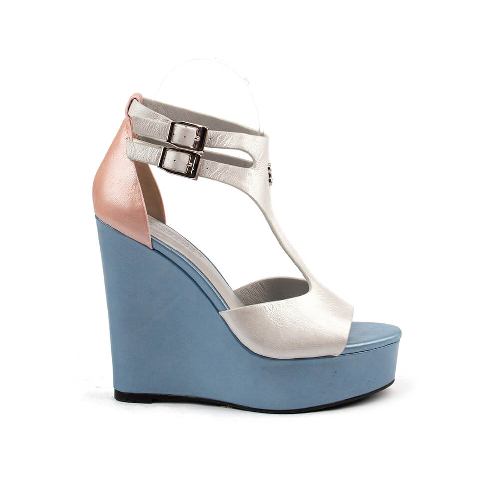 Women's glacier sorbet pastel color block T-bar platform wedge sandals