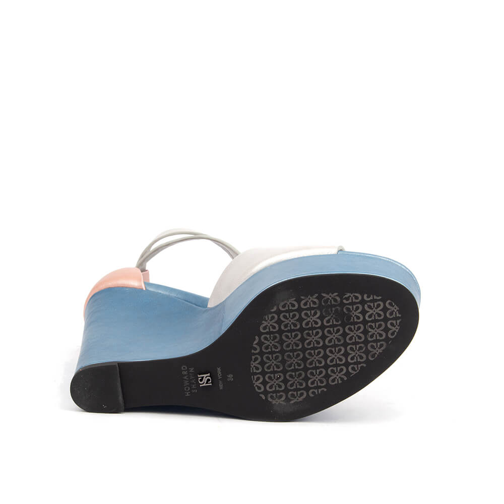 Pastel color block wedge sandals silver metallic leather blue platform