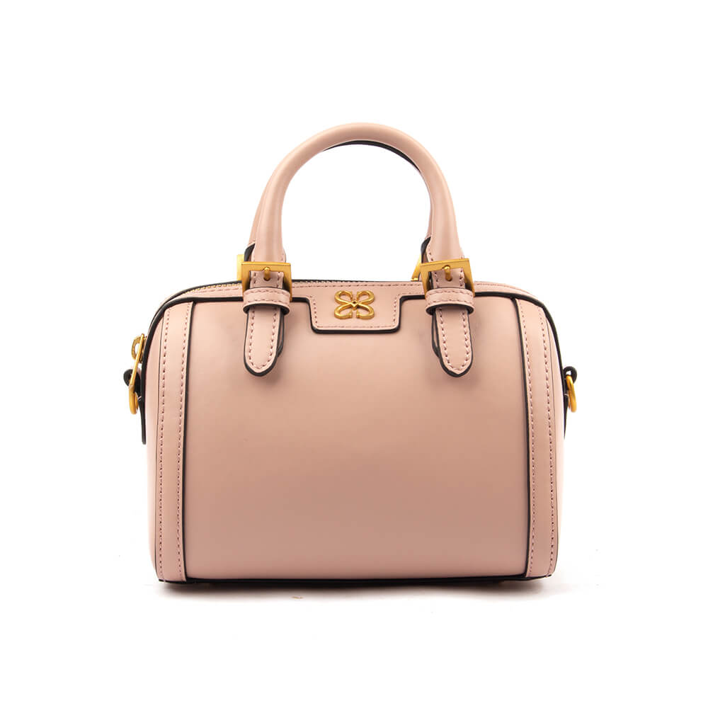 Pink handbag with gold accents