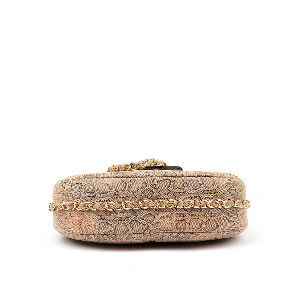 Tan snakeskin crescent bag gold chain