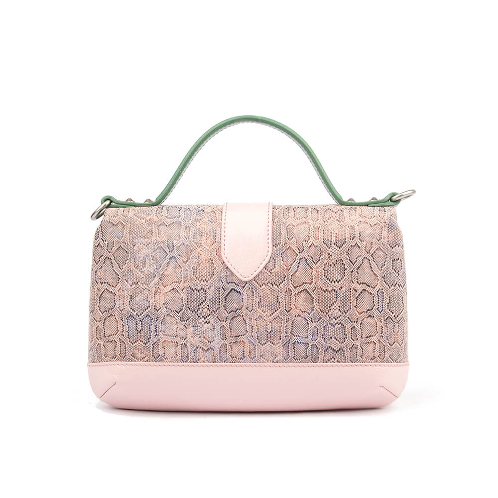 Blush snake mini top handle bag with stud corner detail and crossbody strap