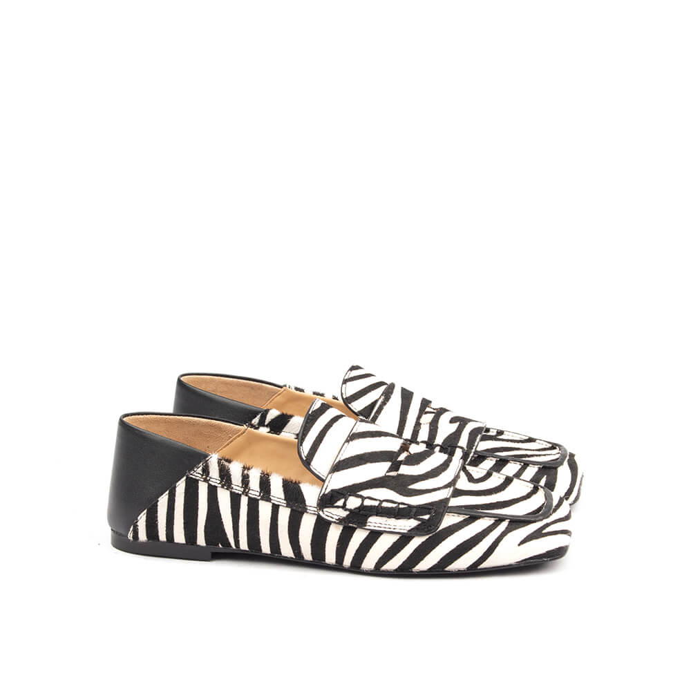 Pony hair zebra loafers side view