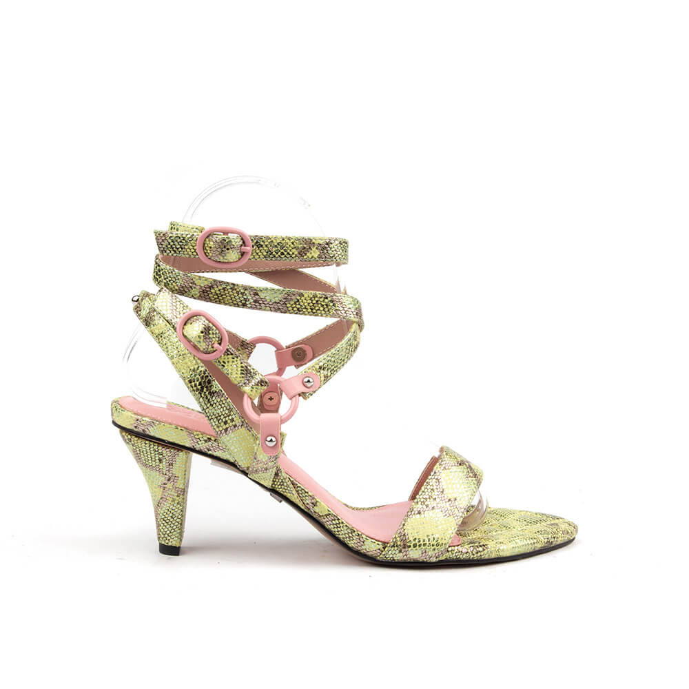 Women's citrus serpent lime green snake print kitten heel sandals