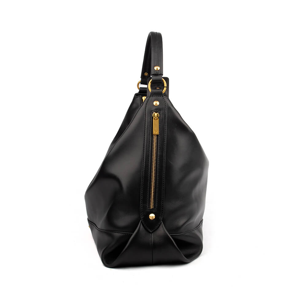 Women's everyday luxury black hobo bag with wide adjustable strap