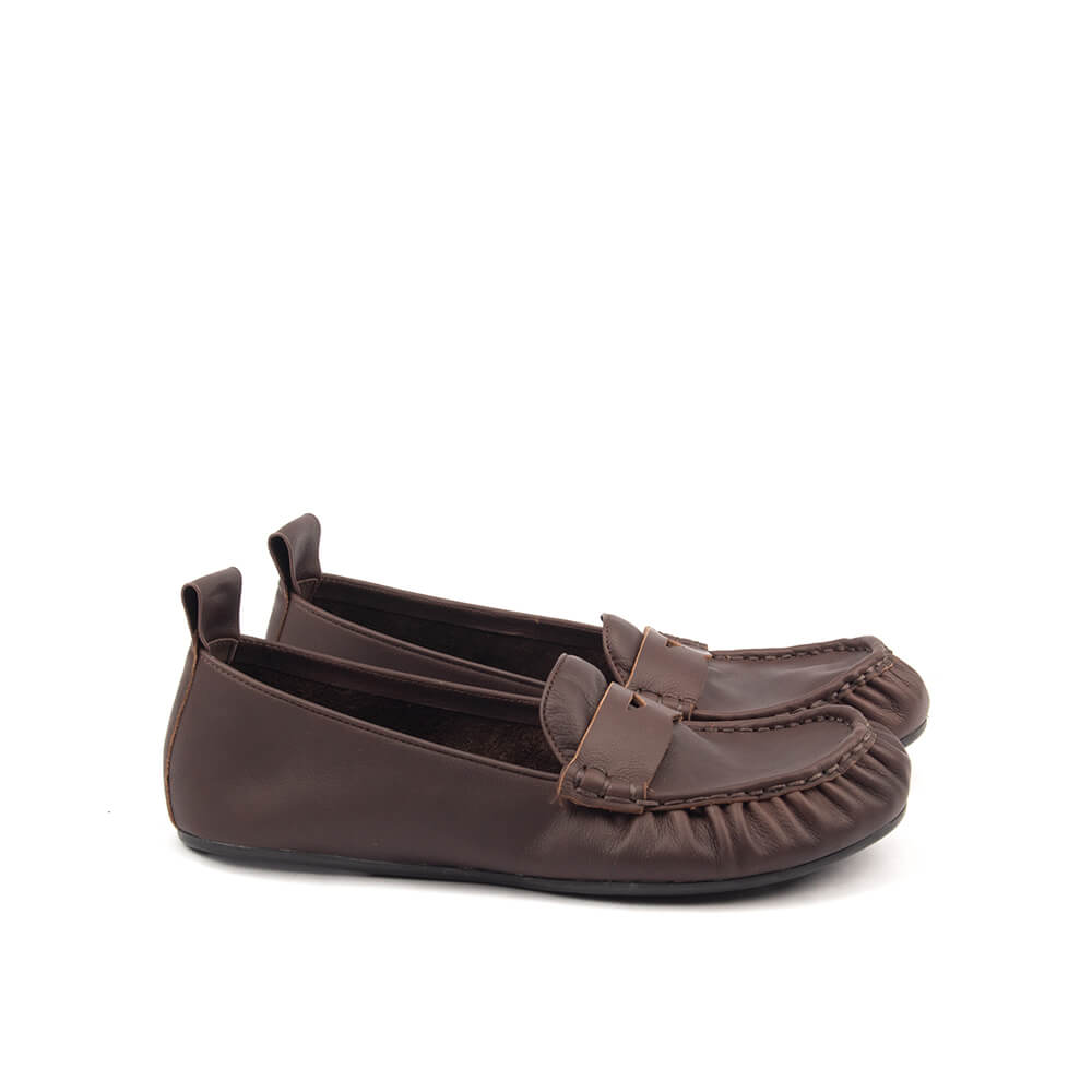 Soft leather moccasin loafer shoes brown women