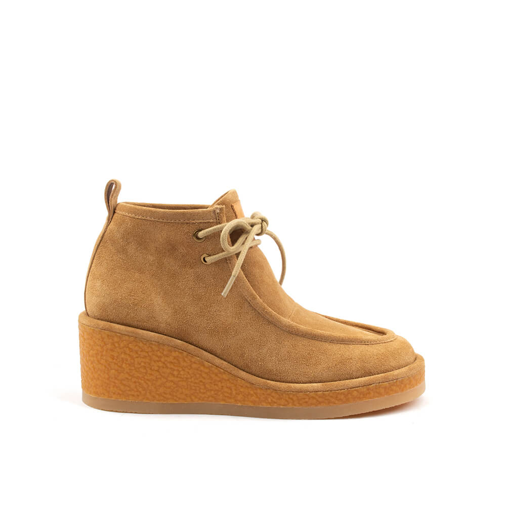 Women's sand suede wedge ankle boots pair