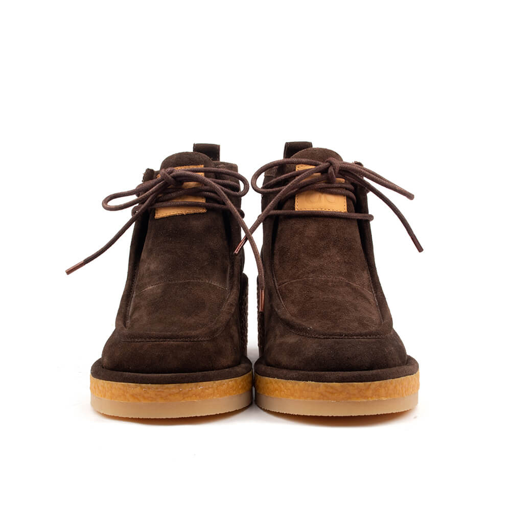 Moccasin toe platform wedge boots women dark brown