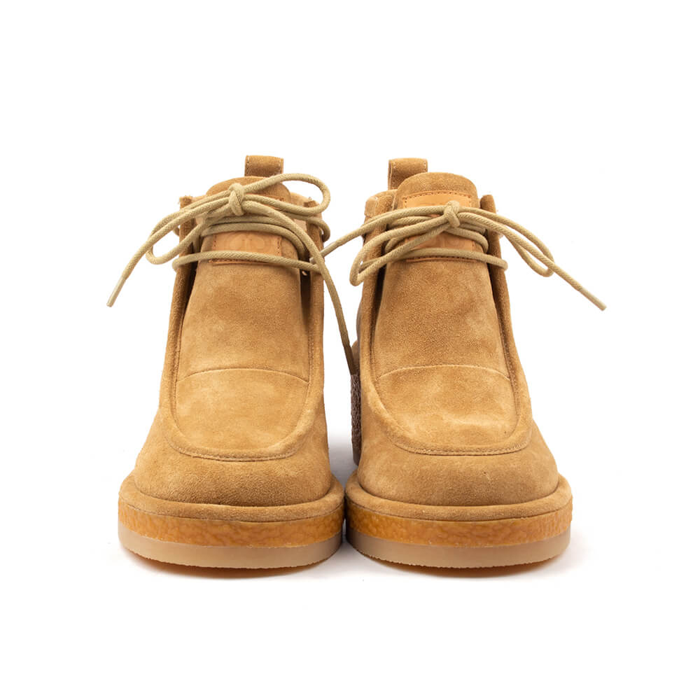 Moccasin toe platform wedge boots women camel