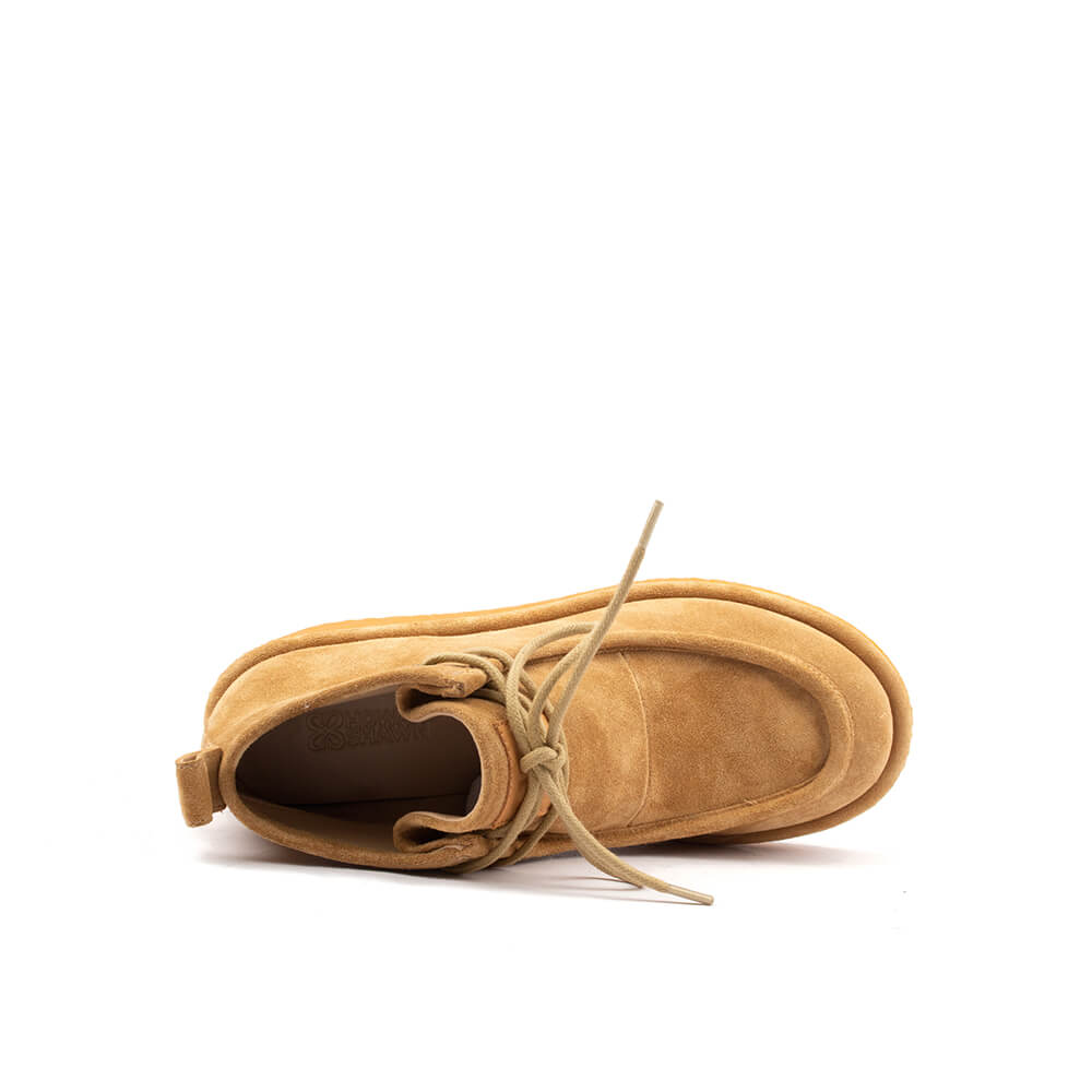 Lace-up suede platform booties women camel 2024