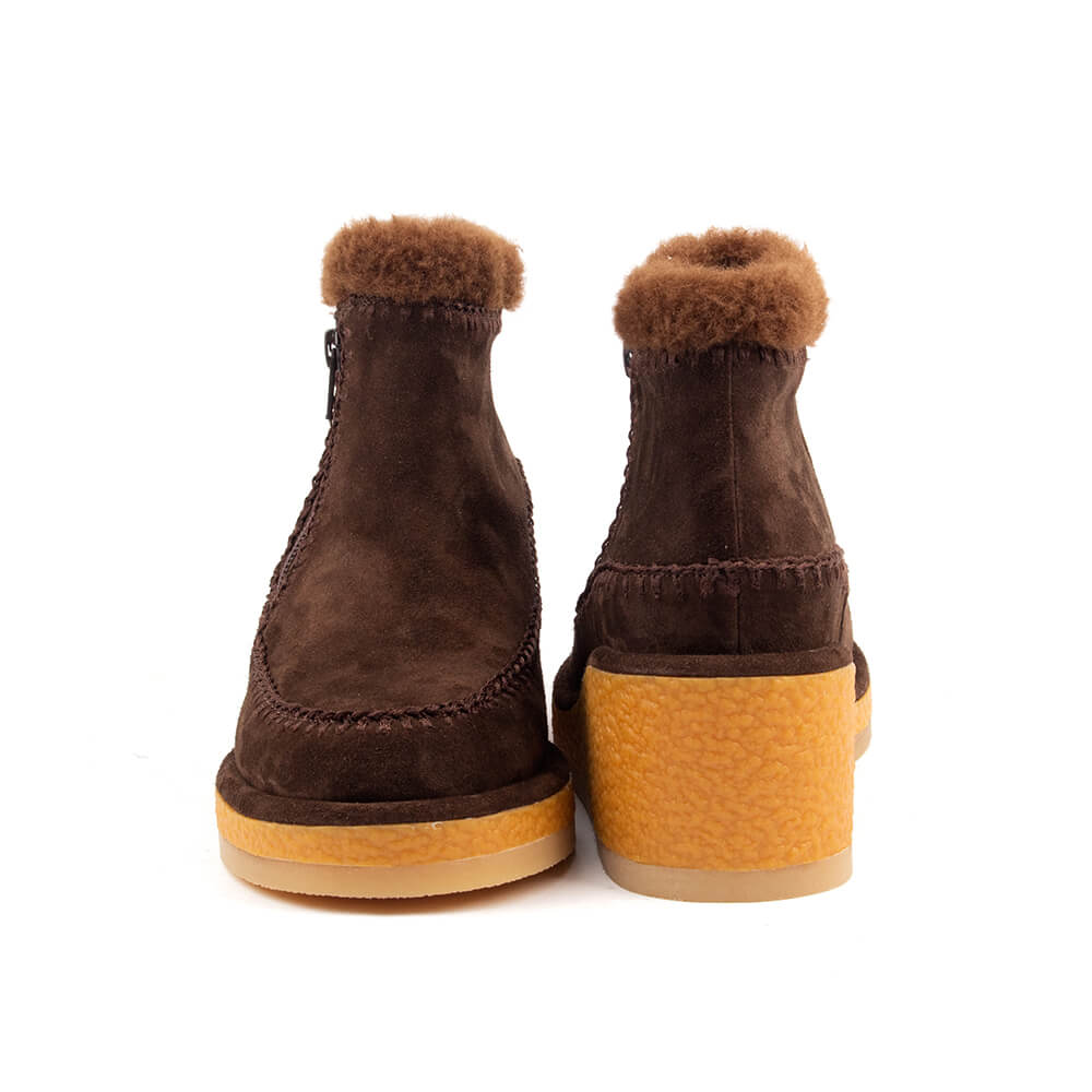 Women's winter wedge boots with faux fur trim brown