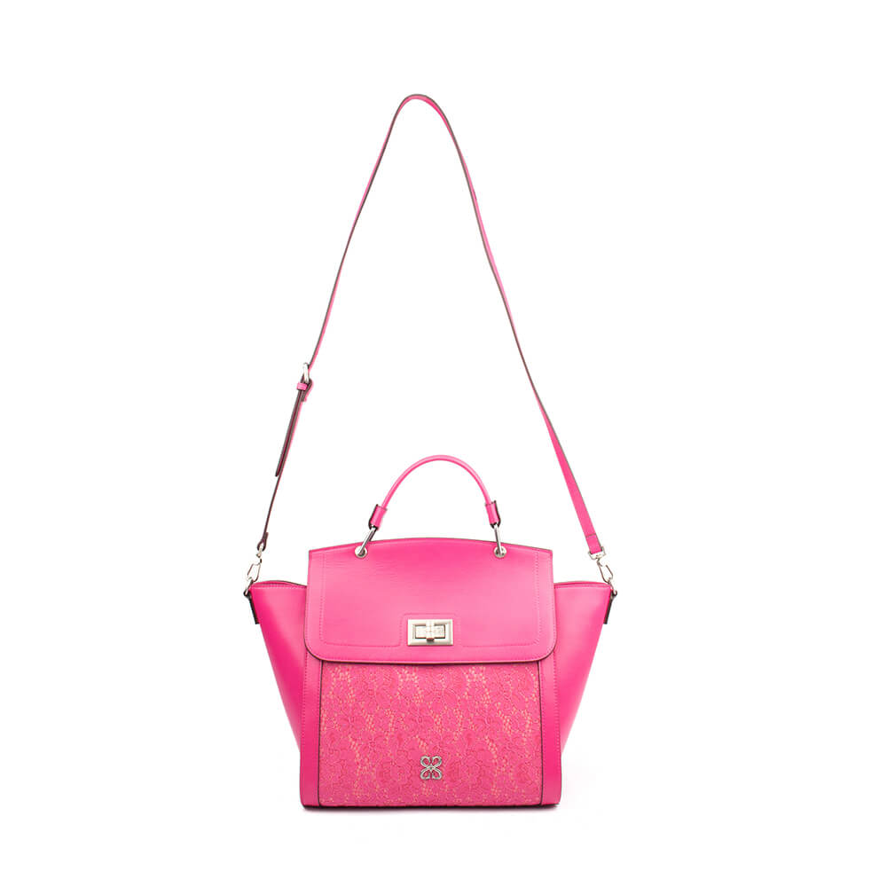 Women's statement pink tote with signature brand logo and silver turn-lock
