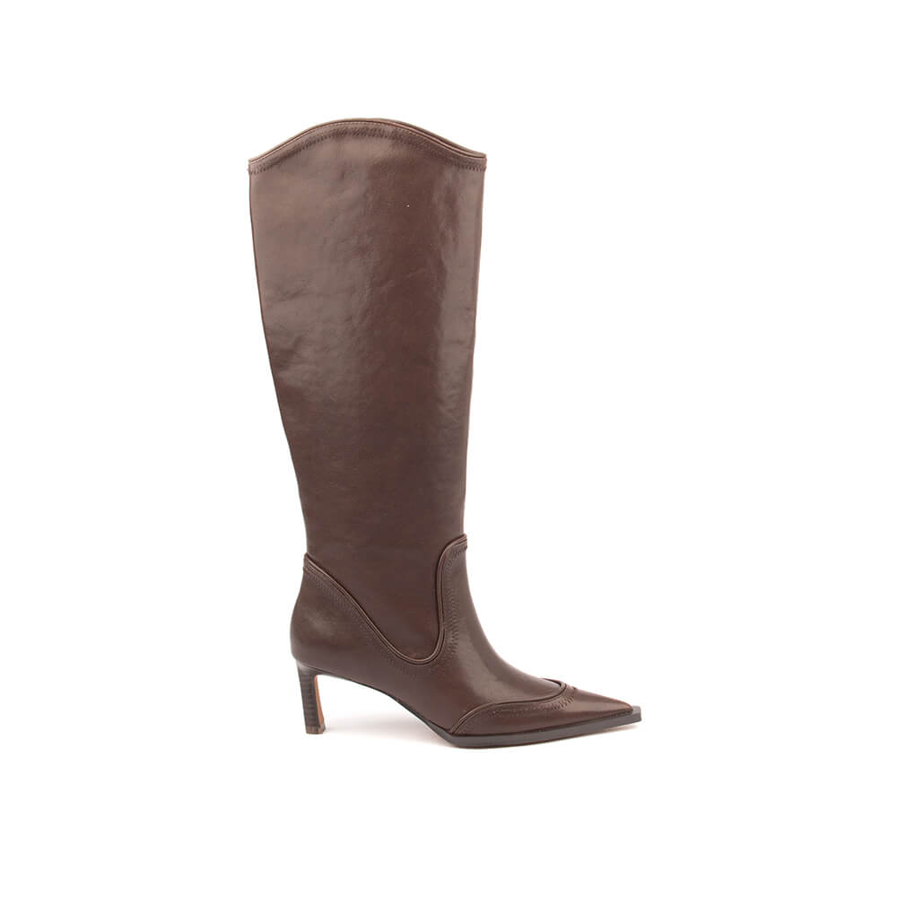 Brown leather pointed toe cowboy-inspired tall boots women