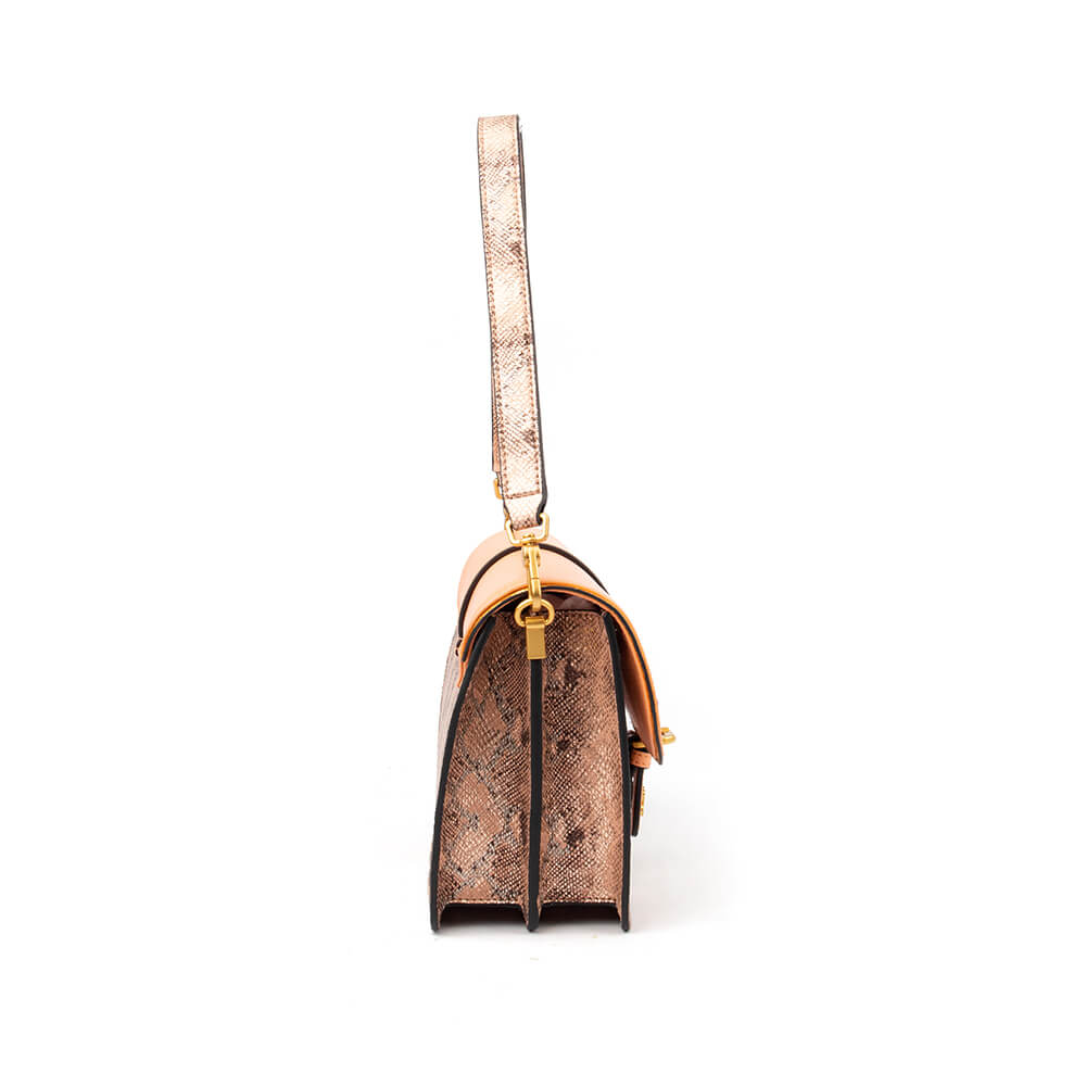 Women's colour-block shoulder bag with python print and contrasting leather flap