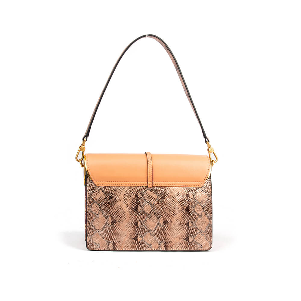 Structured crossbody flap bag with snake embossed body and pastel leather top