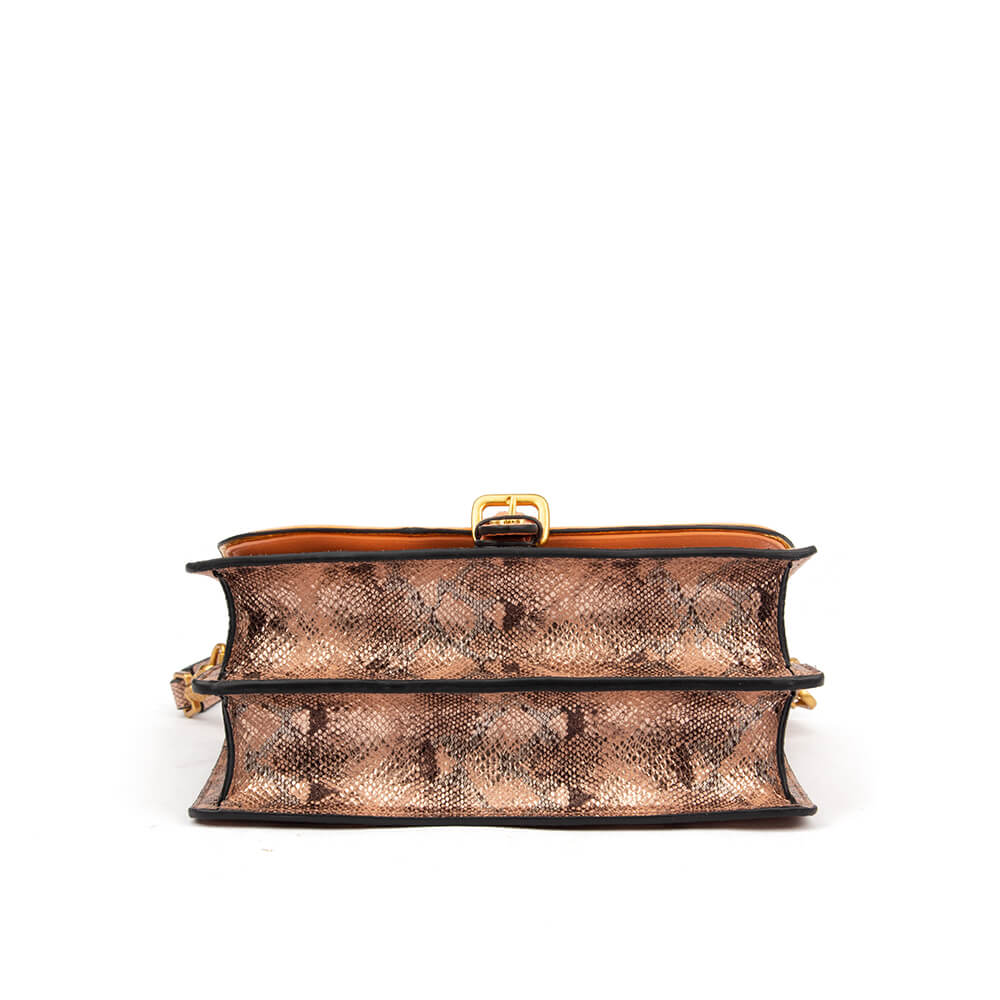 Women's fashion shoulder bag with two-tone snake print and gold hardware