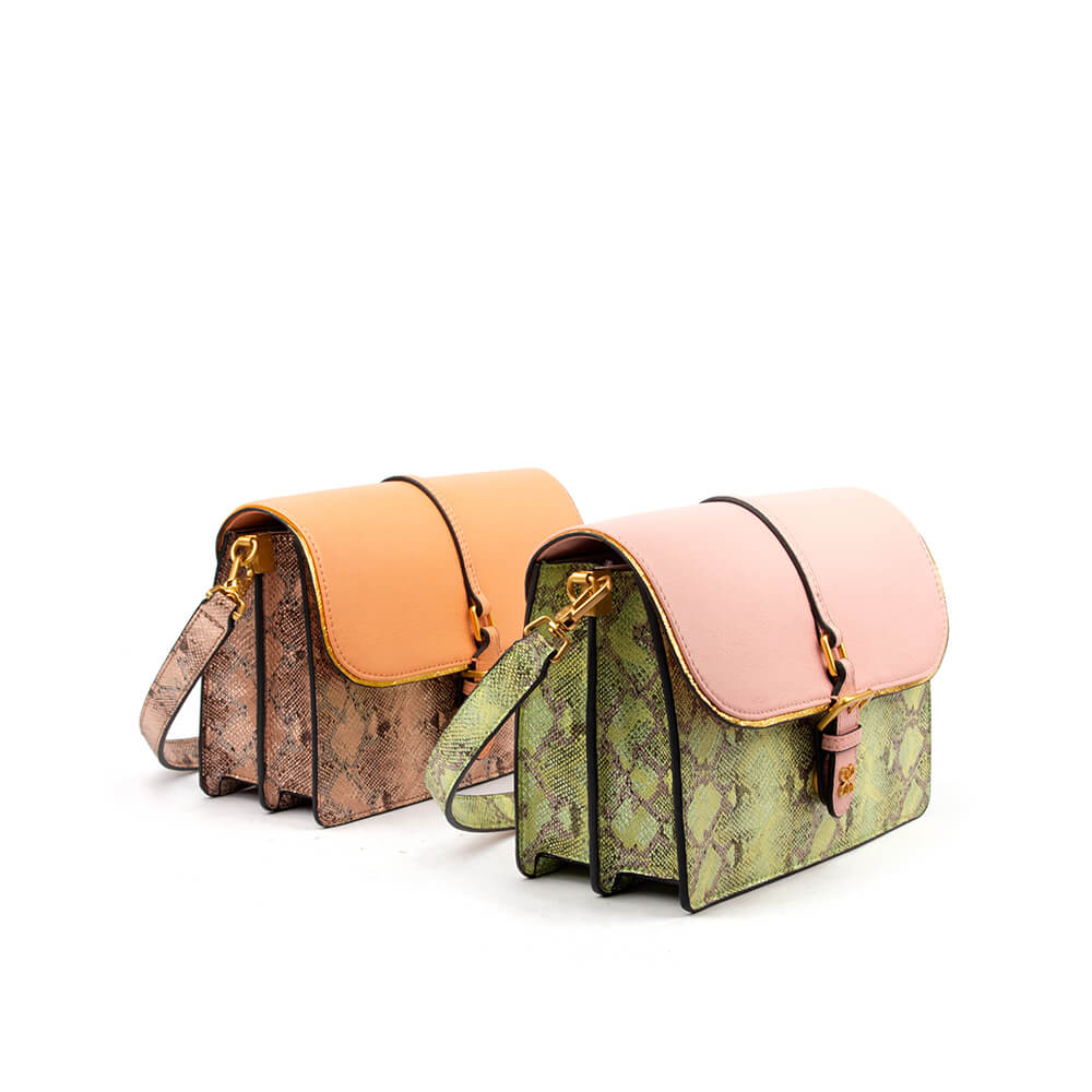 Women's everyday crossbody bag with colour-block design and python texture