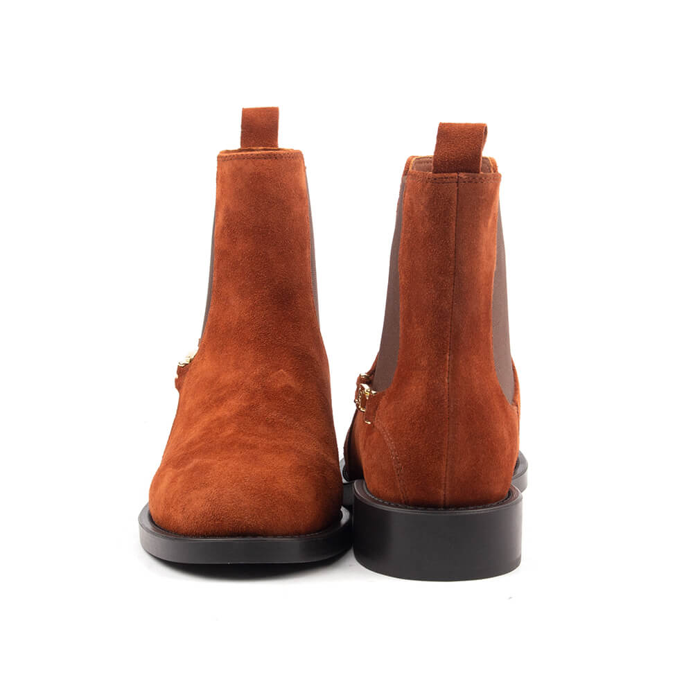 Women's sienna rust Chelsea boots in premium suede with gold detail