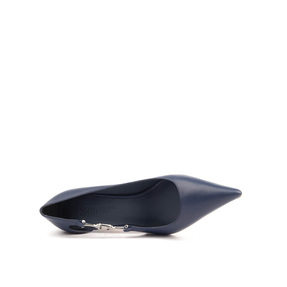 Ocean dusk leather pumps with silver hardware strap and stiletto heel