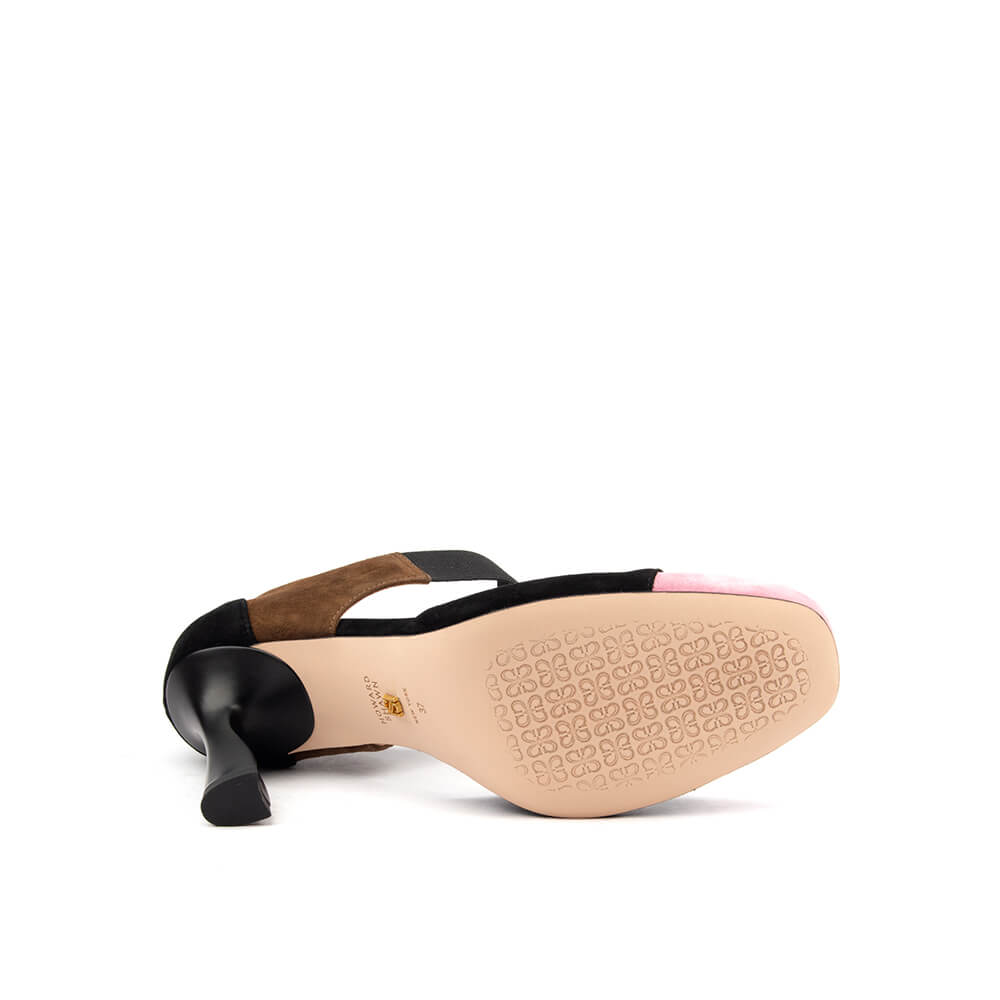 Sculptural flared heel pumps in black and candy pink suede women's style