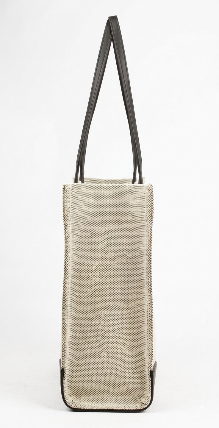 Howard Shawn natural canvas shoulder tote bag black leather trim