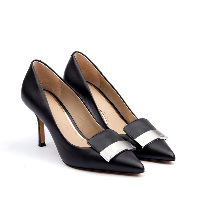 Black Pumps with Silver Hardware